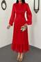 Red Waist Shirred Dress - 4