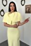 Yellow single buckle cape dress - 3