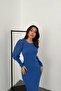   Blue Knitted Knitwear Dress with Sleeves - 3