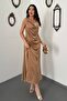 Stone Satin Degaje Collar Shoulder Buckle Dress - 2