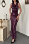 Purple Sparkling Strappy Long Dress - 4