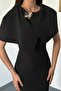 Black Single Buckle Cape Dress - 3