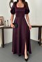 Plum Satin Slit Dress - 4