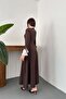 Brown Dress with Pleated Collar and Sleeves - 6