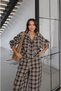 Brown Plaid Patterned Jacket and Trousers Set - 4