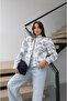 White Patterned Judge Collar Padded Jacket