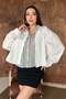 White Striped Garnished Oversized Shirt