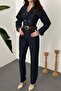 Navy Blue Denim Jumpsuit - 4