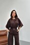 Brown Batwing Sleeve Jumpsuit with Drawstring Waist Belt and Accessories - 3