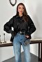 Black Satin Ruffled Shirt