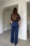 Premium Gabardine Palazzo Trousers - Dark Blue - 6