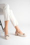 Beige Women's Modern Square-Toe Heeled Shoes with Bow Detail - 7