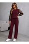 Women's Long Sleeve Crew Neck Tulle Viscose Two-Thread Blouse and Trousers Two-Piece Set - 3