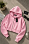 Premium Pink Hooded Zippered Pocketless Women's Crop Cardigan