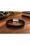 Pradeno Jetstone Black Leather Men's Bracelet - Double Row Shiny Beads - 3