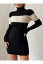 Women's long sleeve turtleneck two-tone cropped knit dress