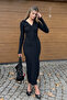 Black Polo Collar Knitwear Look Maxi Dress - 2