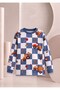 Boy's Interlock Fabric Work Machine Patterned Checkered Blue Pajama Set - 4