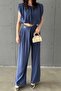 Navy Blue Modal Blouse and Pants Set - 3