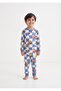 Boy's Interlock Fabric Work Machine Patterned Checkered Blue Pajama Set