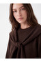 Crew Neck Women's Knitwear Sweater with Tie Detail - 3