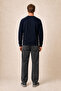Qwen Crew Neck Regular Fit Winter Sweatshirt Navy Blue - 4