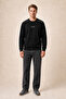 Qwen Crew Neck Regular Fit Winter Sweatshirt Black - 2