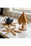 Set of 4 Bamboo Tree Trivets with Stand Heat Resistant Cup and Pot Bottom Folding Trivets - 3
