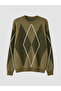 Crew Neck Diamond Patterned Women's Knit Sweater - 5