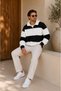 Premium Unisex Black Striped Polo Collar Sweatshirt with Half Zipper Detail - 4