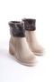 Katya Zippered Orthopedic Sole Heeled Suede Women's Boots with Fur Detail - Tan - 5