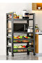 Kitchen Storage Rack Adjustable Multi-Tier with Wheels, 4 Tier Kitchen Organizer Mobile Shelving Unit, Rolling Utility Slide Out Organizer with 2 Shelf and 2 Storage Basket
