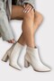 Thick heel pointed toe zippered women's boots beige - 2
