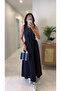 Sanda Navy Blue Dress with Stripes on the Top and Elastic Waist - 4