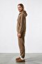 Women's Brown 3-Thread Hooded Fleece Inside Sweatpants and Sweatshirt Set with Side Pockets - 3