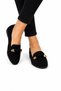 Ribboned Suede Women's Ballerina Shoes Black - 4