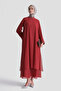 Stone Detailed Stylish Dress Burgundy - 3