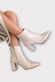 Thick heel pointed toe zippered women's boots beige - 3
