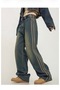 Navy Blue Stonewashed White Tribal Printed Y2K Unisex Baggy Pants - 3