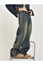 Navy Blue Stonewashed White Tribal Printed Y2K Unisex Baggy Pants - 2