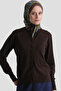 Button Detailed Basic Cardigan Bitter Brown - 4