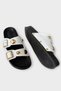 Double-Strapped Buckle Detailed Women's Slippers White - 5