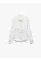 Long Sleeve Classic Collar Belted Satin Shirt - 3