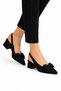 Ribboned Satin Low Heel Women's Sandals Shoes (4cm) Black - 3
