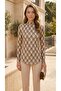 Women's Ecru Beige Diamond Patterned High Neck Viscose Blouse - 3