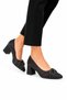 Pointed Toe Evening Dress Shoes with Stones, Thick Heel, Satin Women's Heeled Shoes (6cm) Black - 4