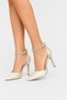 Satin Stone Ankle Strap Women's Heeled Shoes Beige - 3