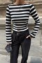 Women's Black Striped Spanish Sleeve Gathered Fitted Blouse - 3
