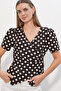 Women's Double-Breasted Collar Polka Dot Blouse 1577 - Brown - 3