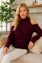 Women's Turtleneck Long Sleeve Off Shoulder Hair Braided Soft Casual Burgundy Knitwear Sweater - 2